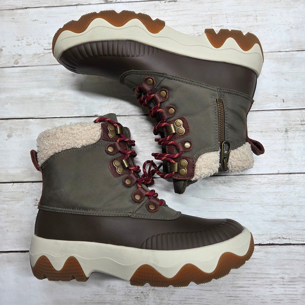 Sperry Torrent Lace-Up Snow Rain Boot Women 5 Brown Olive Shearling Zip STS88854